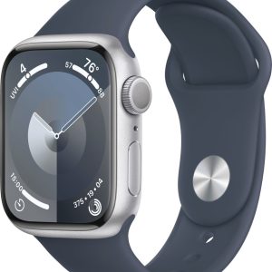 Apple Watch Serie 9 GPS 41mm Silver Aluminum Case Banda Storm Blue Sport S/M MR903LW/A