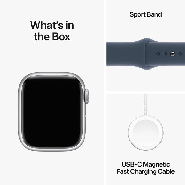 Apple Watch Serie 9 GPS 41mm Silver Aluminum Case Banda Storm Blue Sport S/M MR903LW/A