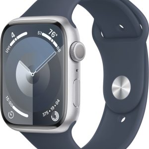 Apple Watch Serie 9 GPS 45mm Silver Aluminum Case Banda Storm Blue Sport M/L MR9E3LW/A