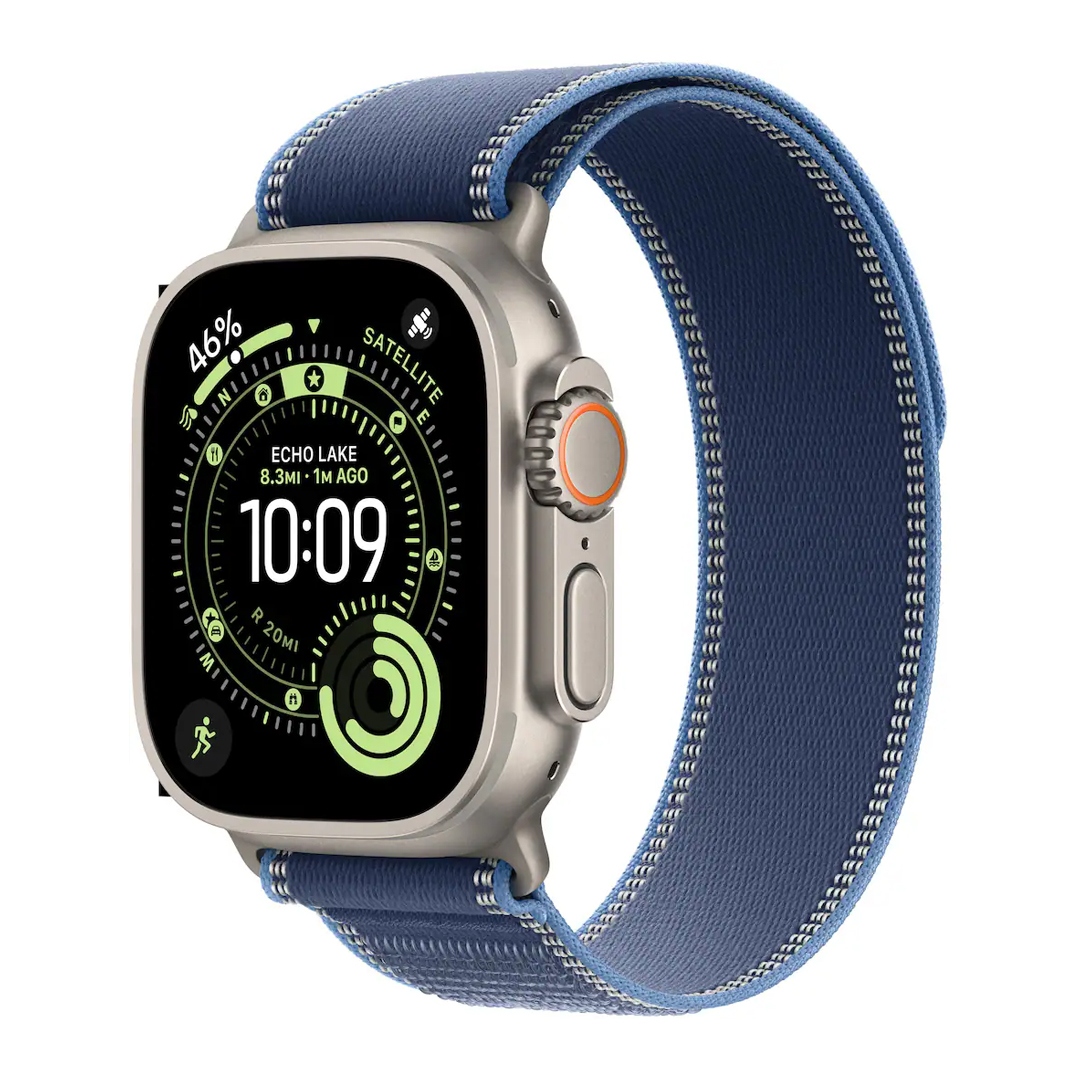 Apple Watch Series 3 Ultra 49mm Titanium Case with Blue/Bright Blue Trail Loop Natural M/L