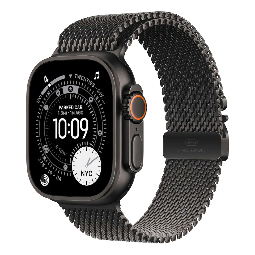Apple Watch Series 3 Ultra 49mm Titanium Case with Black Milanese Loop L Black