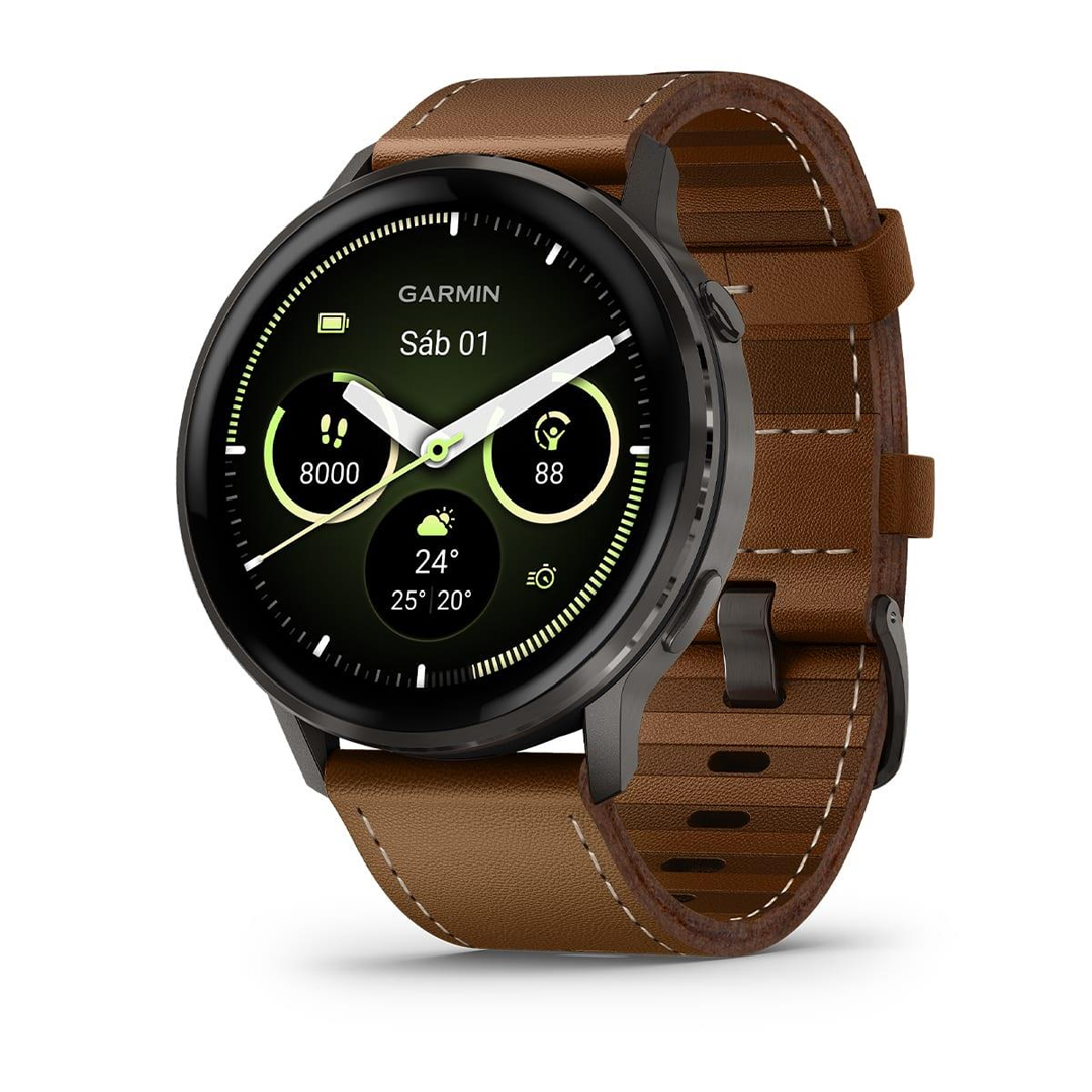 Garmin Venu 4 (45mm) Slate with Black Silicone Band and Brown Leather Band 010-03014-03