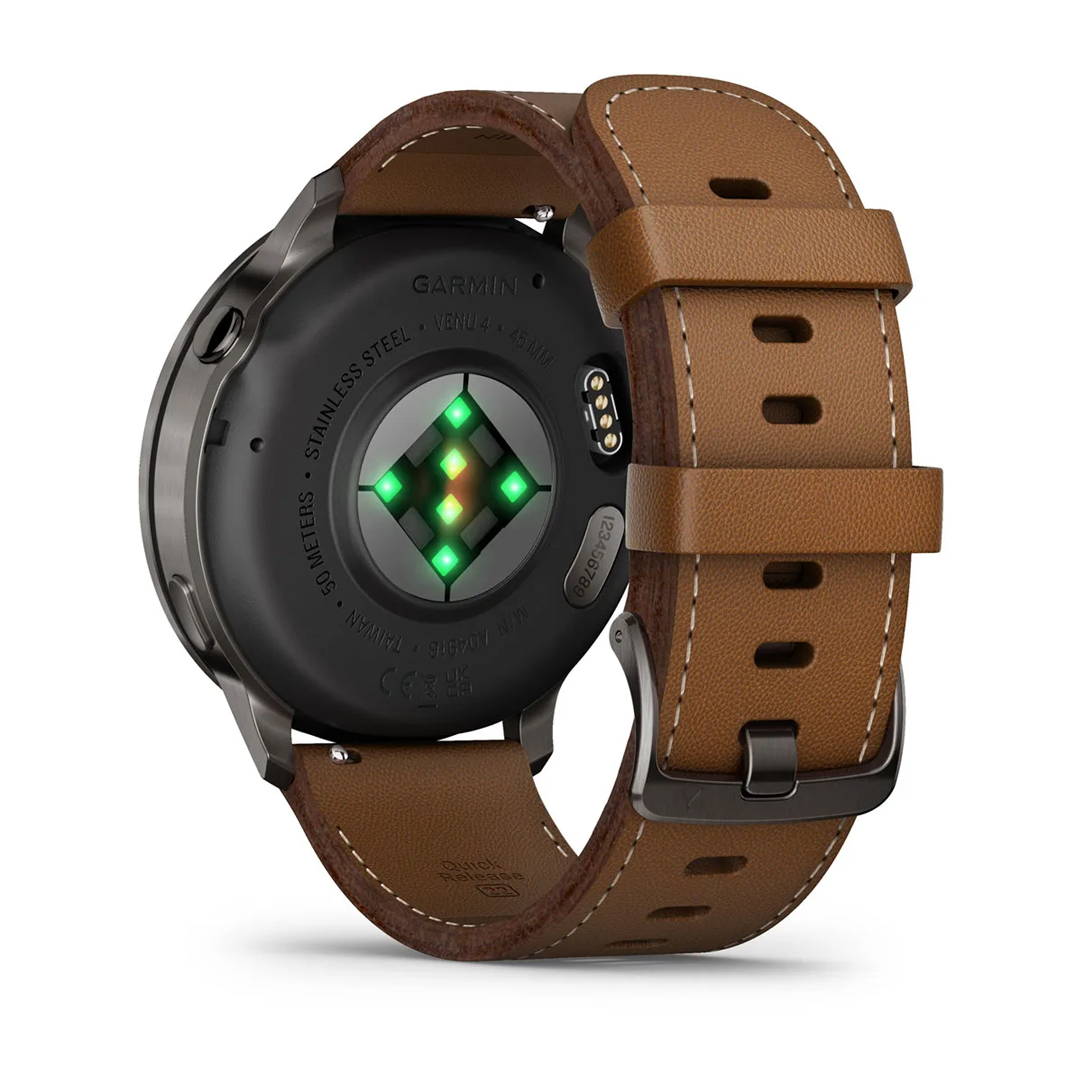 Garmin Venu 4 (45mm) Slate with Black Silicone Band and Brown Leather Band 010-03014-03 - Image 5