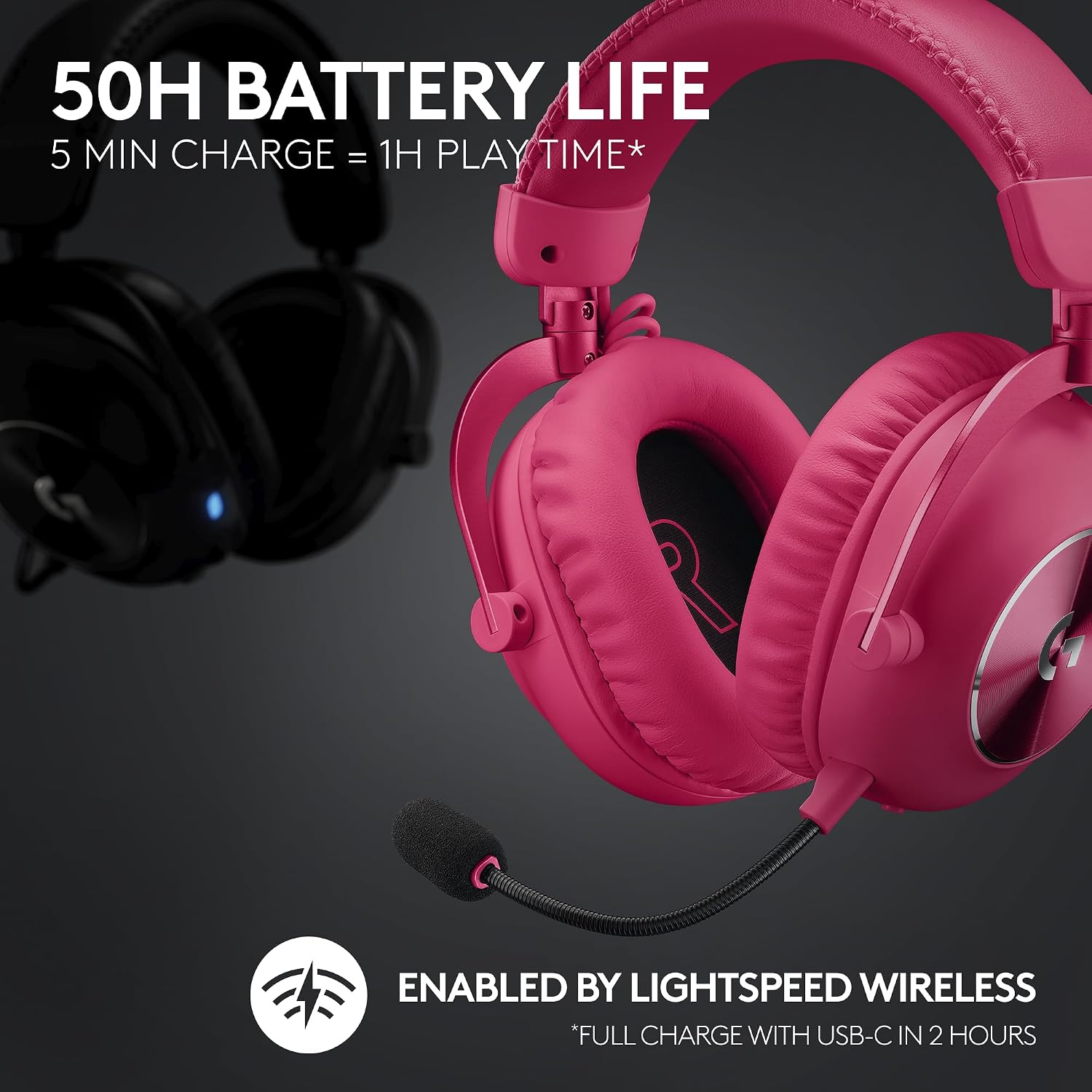 Logitech Gaming G Pro X 2 Lightspeed Wireless 7.1 Magenta 981-001274 - Image 2