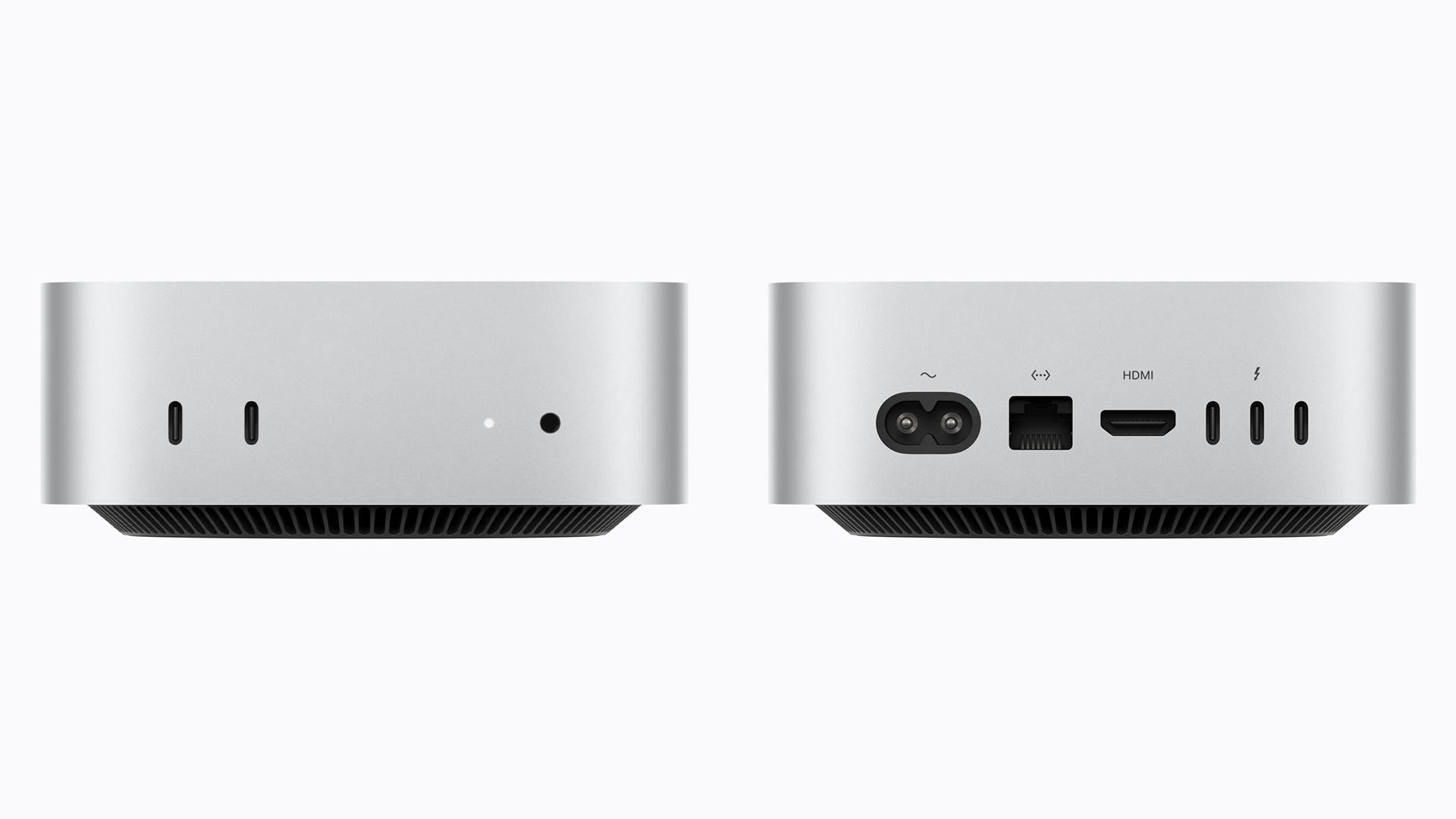 Paneles frontal y trasero de la Mac mini con todos sus puertos