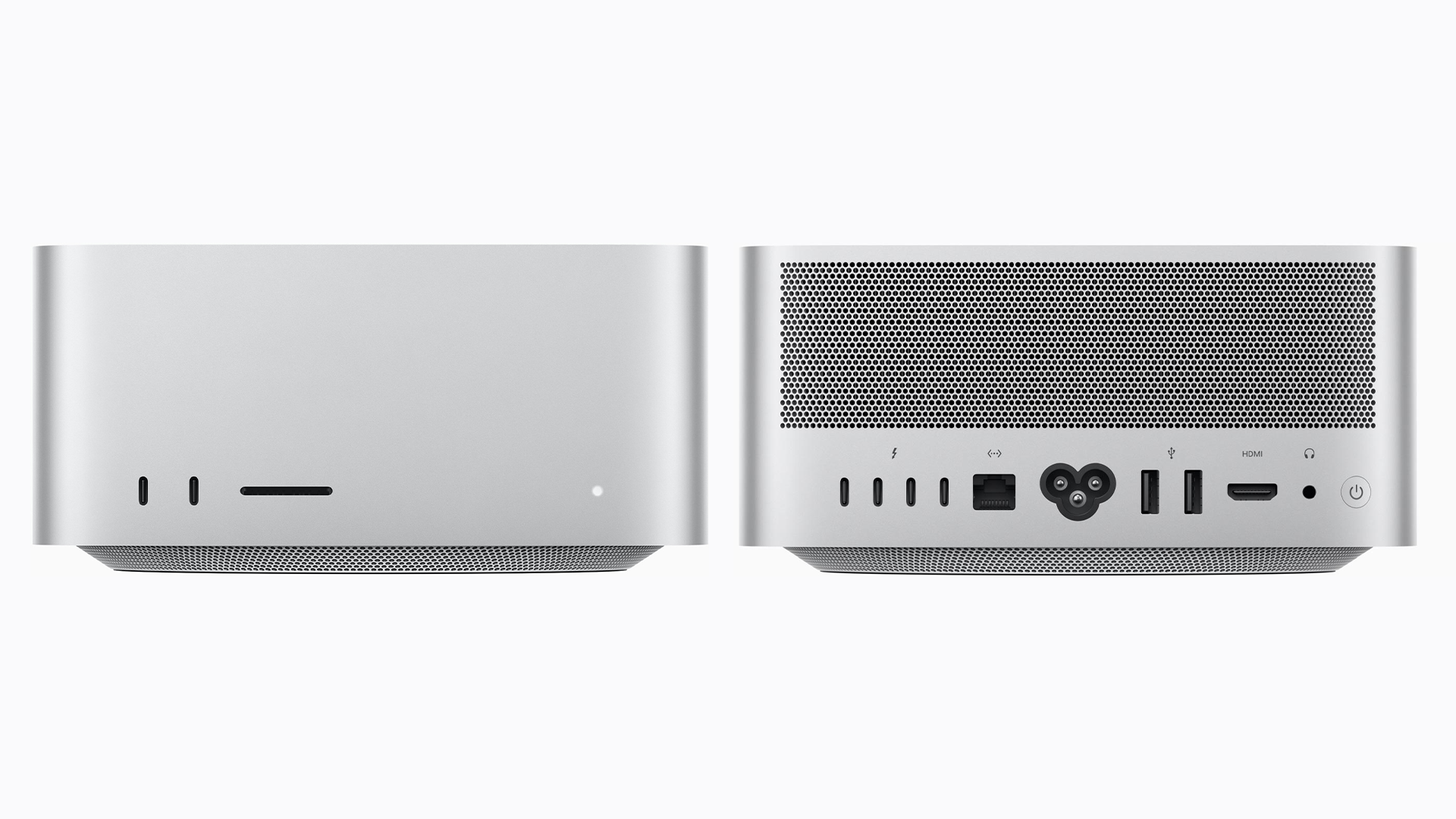 Paneles frontal y trasero de la Mac mini con todos sus puertos