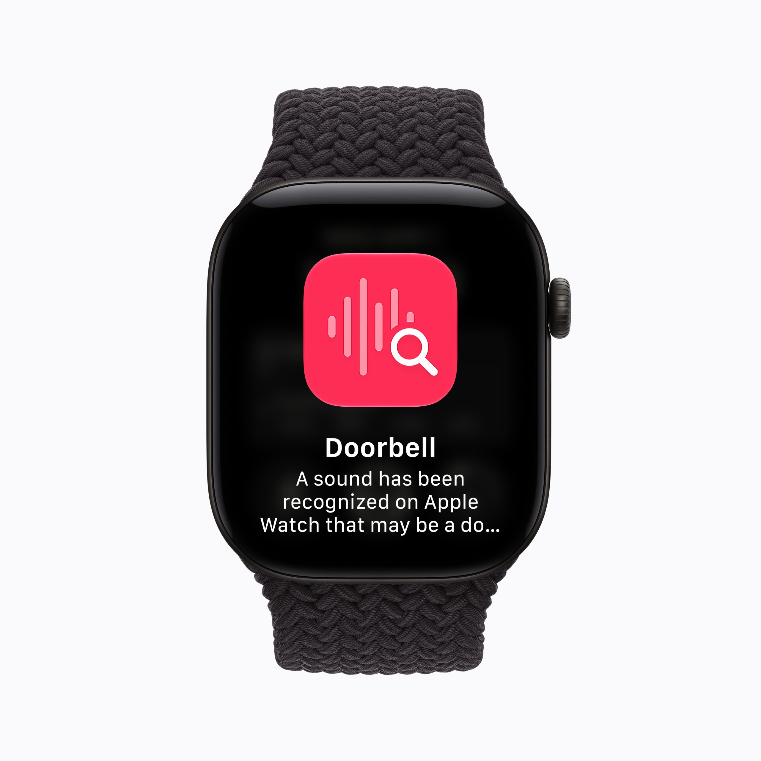 Apple Watch Series 12 mostrando el Reconocimiento de Sonidos con la detección de un timbre