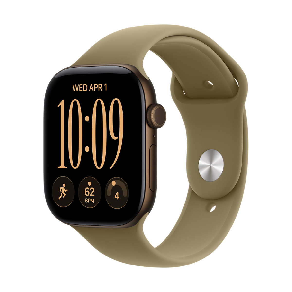 Apple Watch Series 12 GPS 46mm Dark Bronze Aluminum Case con Olive Sport Band S/M MJEQ4LS/A