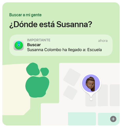Notificación de ubicación en el mapa con el aviso de llegada de un chico